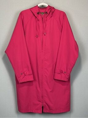 LL Bean Rain Coat Jacket Women XL Pink Windbreaker Full Zip Lined Hooded Pockets